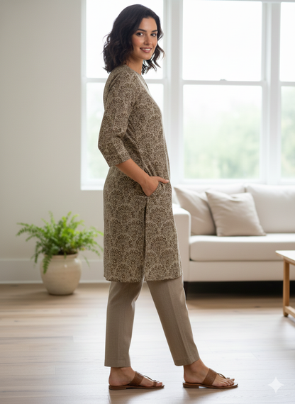 Dark black brown Printed short Kurti