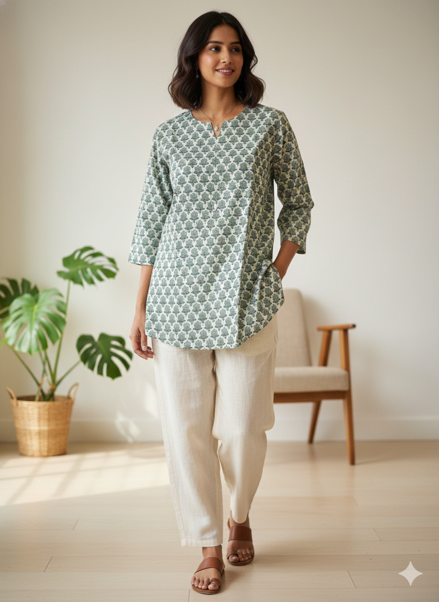 light green printed short kurti