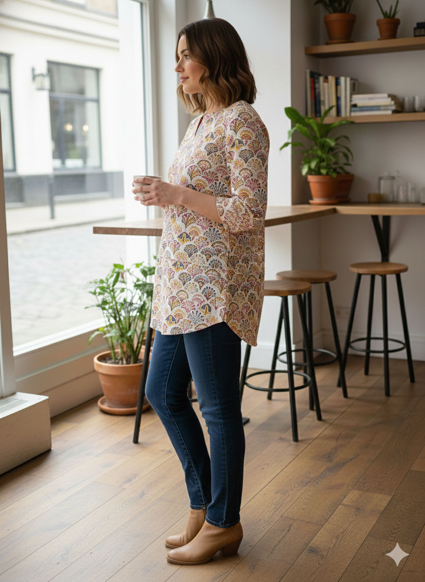Cotton floral white printed Short Kurti