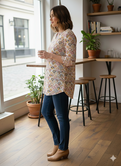 Cotton floral white printed Short Kurti