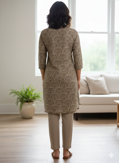 Dark black brown Printed short Kurti