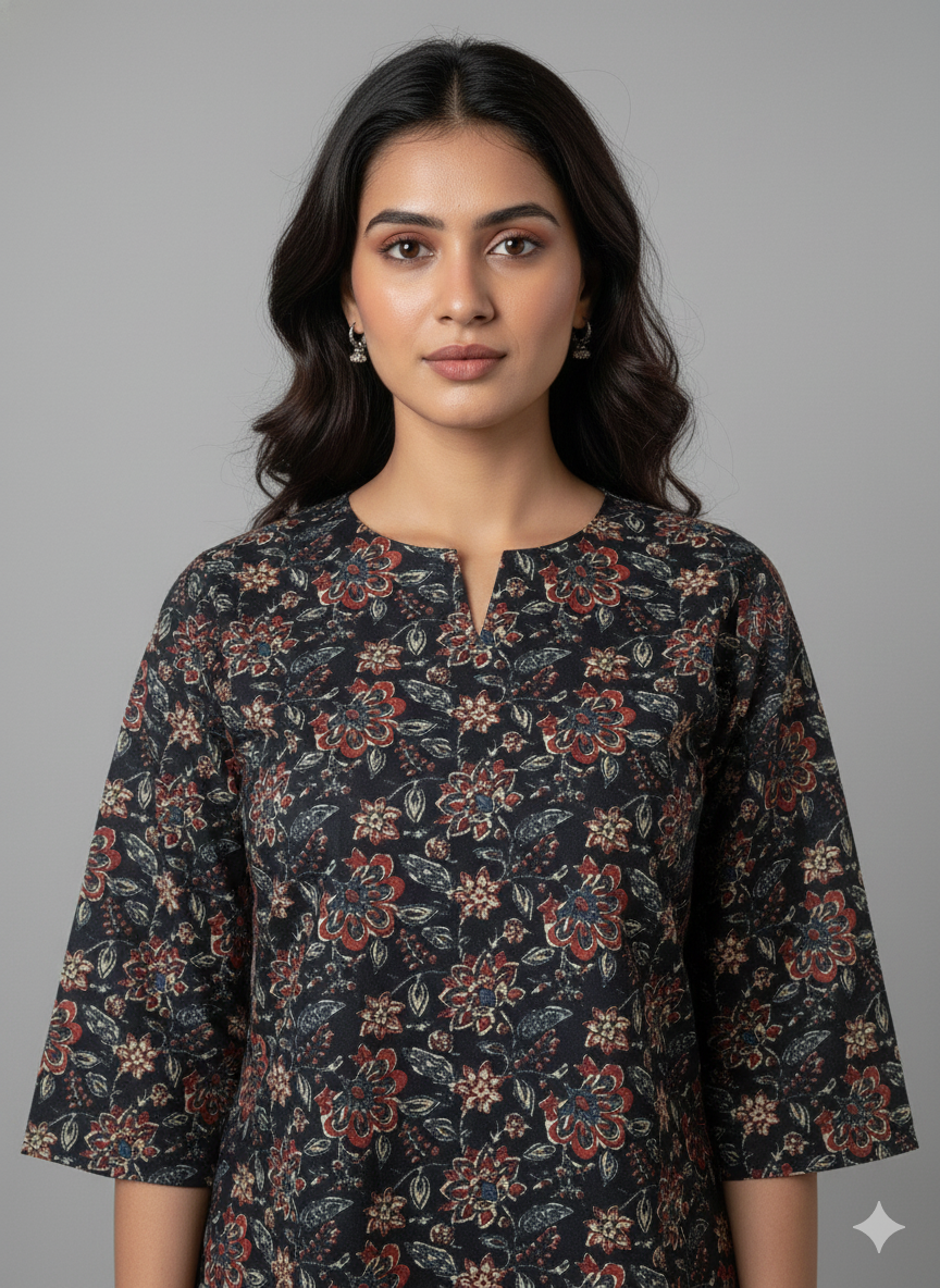 Black floral Short Kurti
