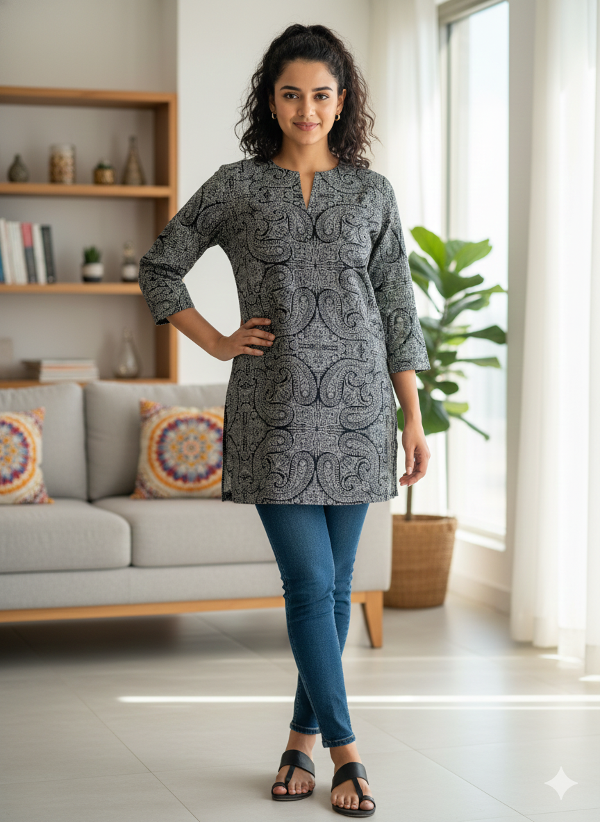 Black printed short kurti