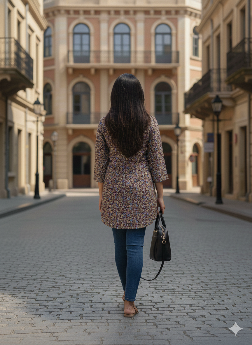 Maroon Floral printed short kurti