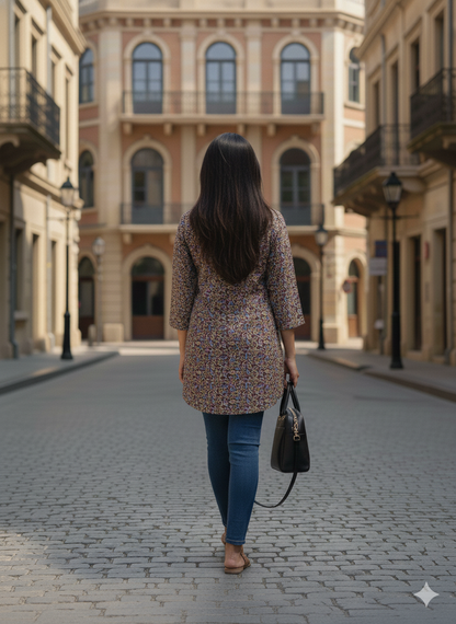 Maroon Floral printed short kurti