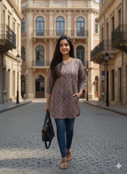 Maroon Floral printed short kurti