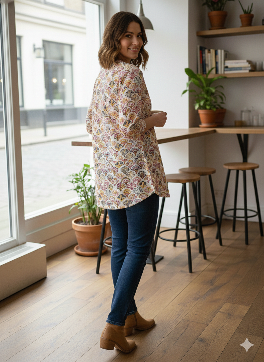 Cotton floral white printed Short Kurti