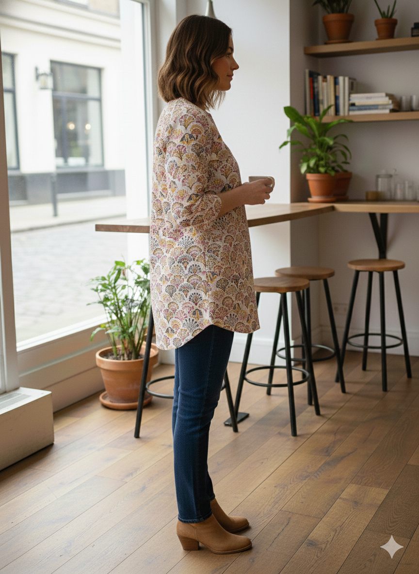 Cotton floral white printed Short Kurti