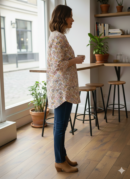 Cotton floral white printed Short Kurti