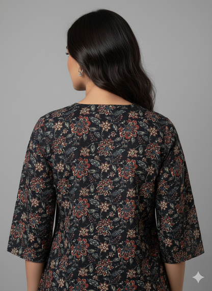 Black floral Short Kurti