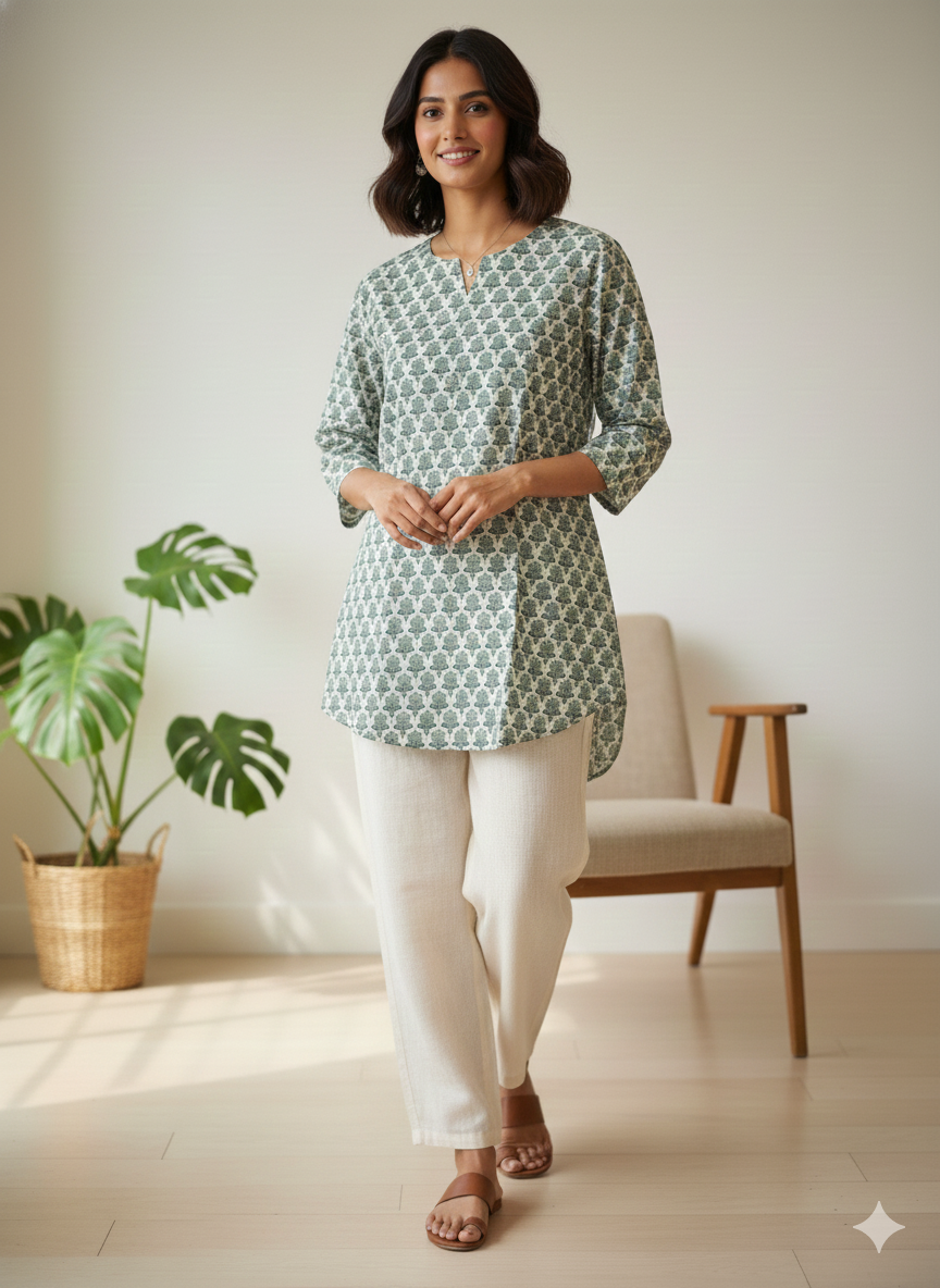 light green printed short kurti