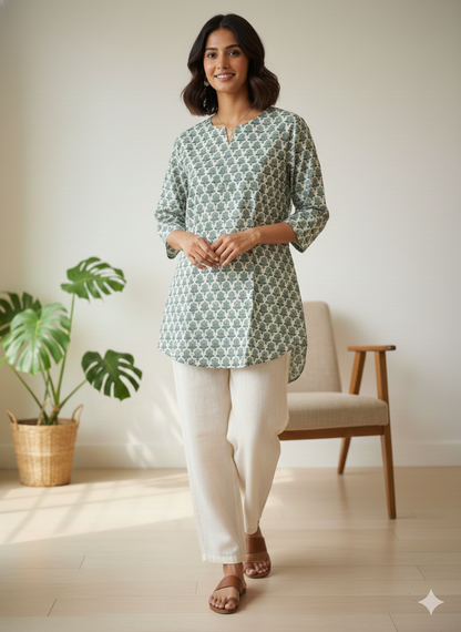 light green printed short kurti