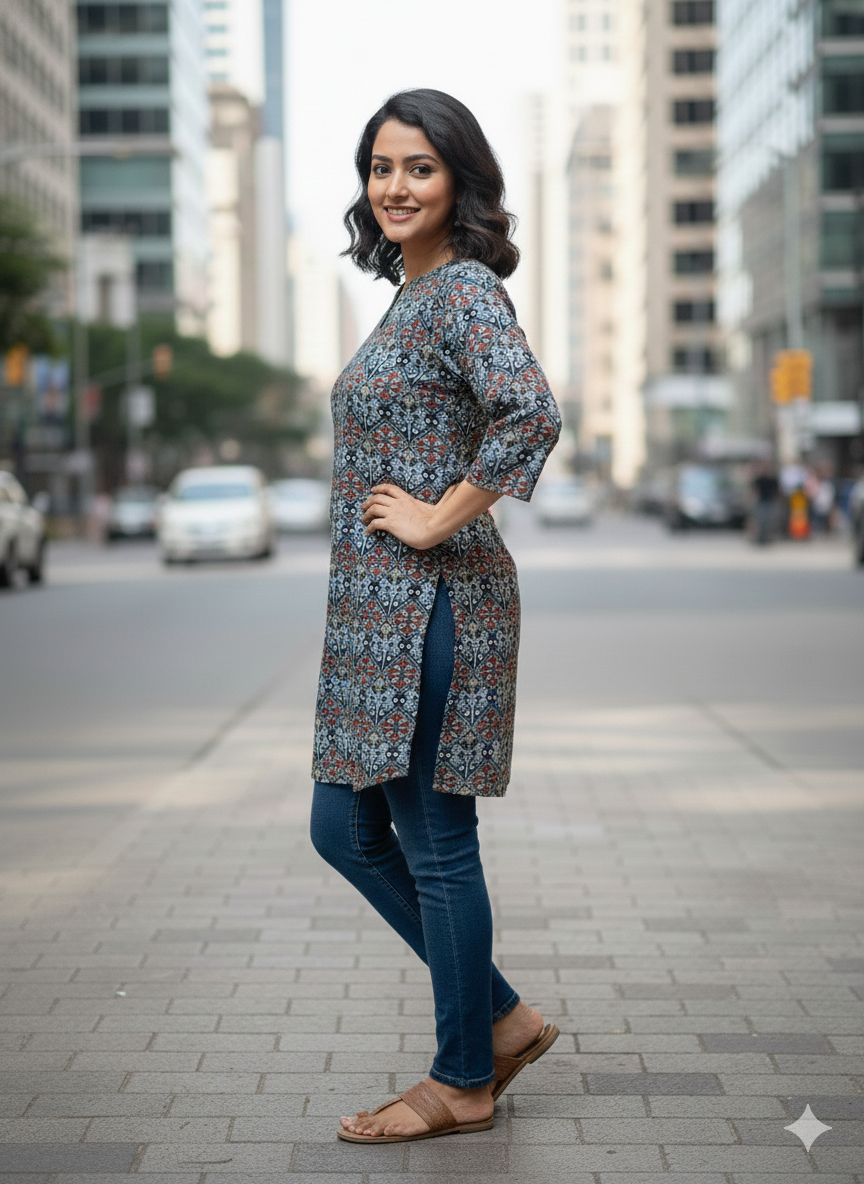 Multi colour Cotton short kurti