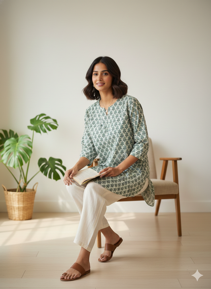 light green printed short kurti