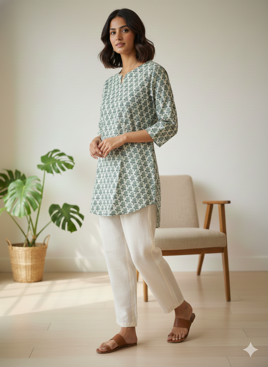 light green printed short kurti