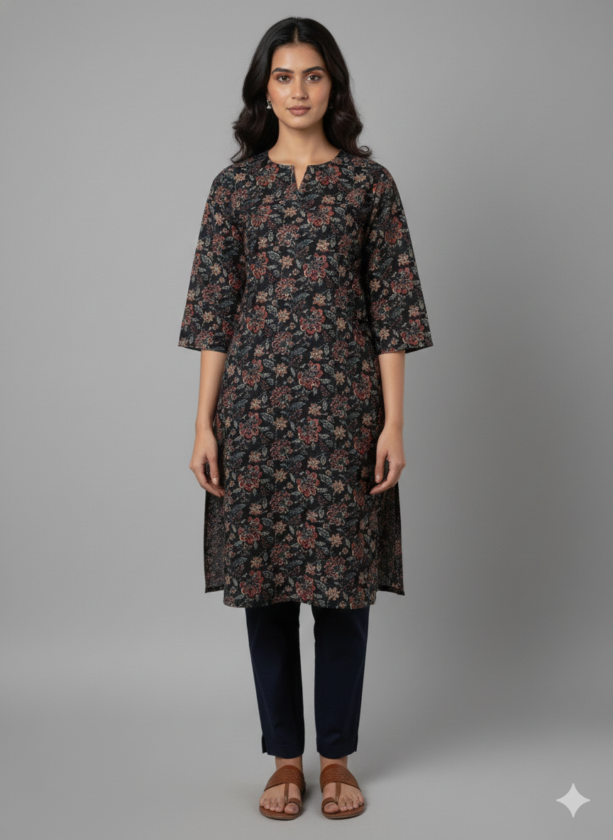 Black floral Short Kurti