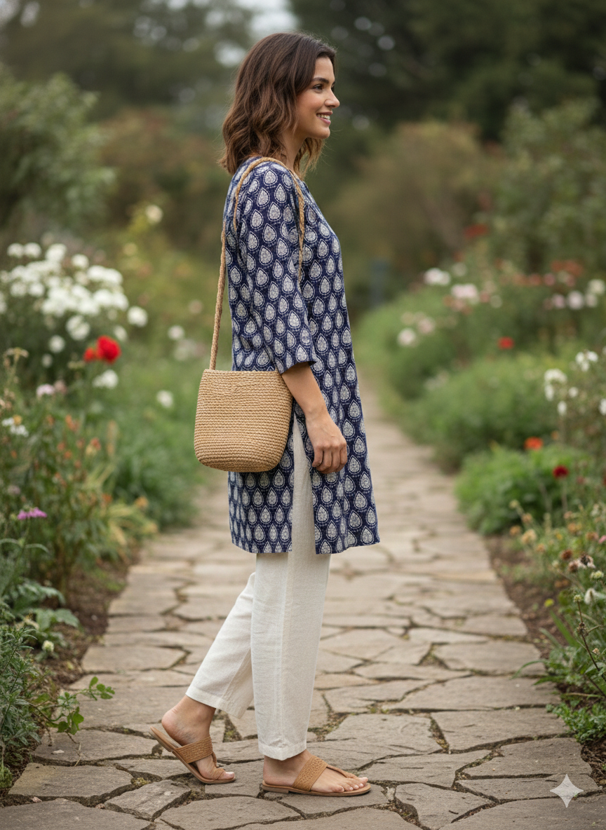 Blue floral printed short kurti