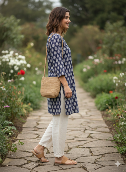 Blue floral printed short kurti