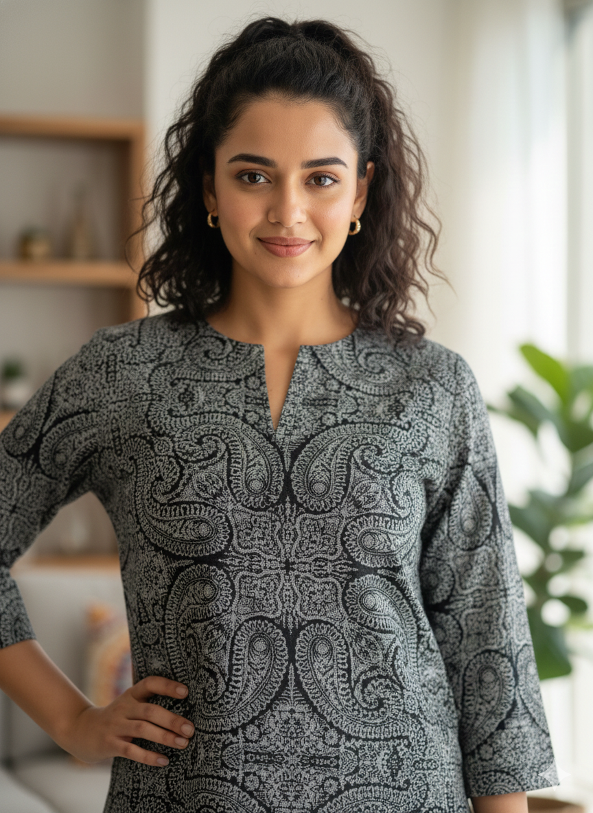 Black printed short kurti