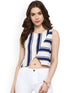 White & Navy Blue Striped Top - Znxclothing