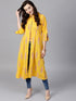 Yellow Printed High Slit A-Line Kurta - Znxclothing