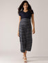 Navy Blue & White Striped Maxi Dress (Fully Stitched) - Znxclothing