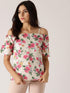 Off-White & Pink Printed Bardot Top - Znxclothing