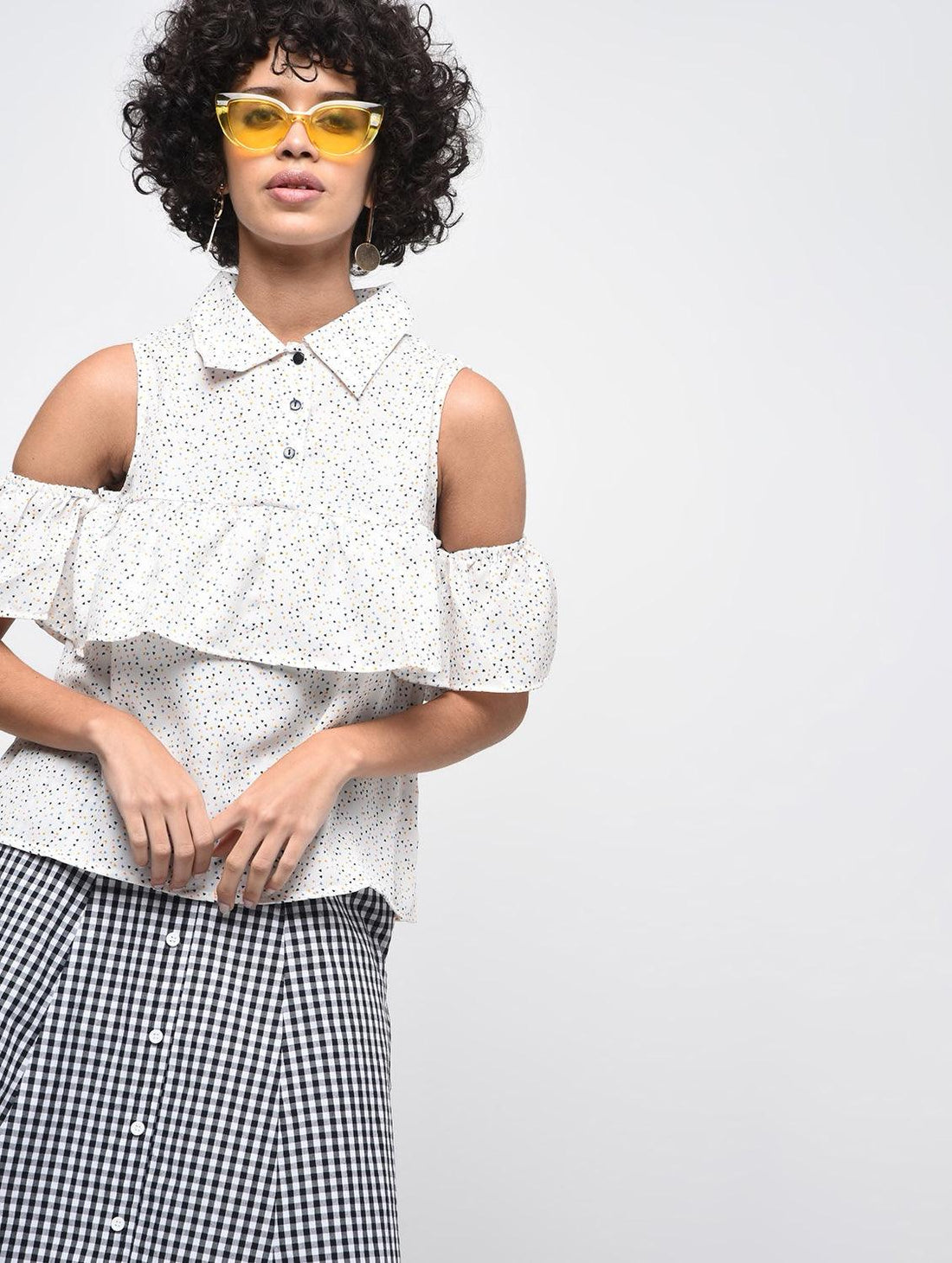 Printed White cold shoulder Top - Znxclothing