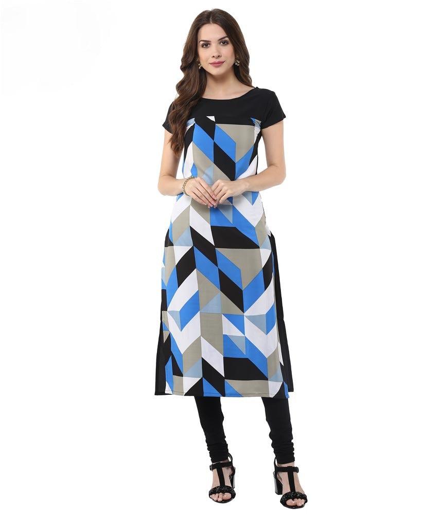 Women Blue Printed Straight Kurta - Znxclothing