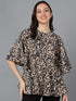 Beige Animal Printed Top With Flared Sleeve - Znxclothing