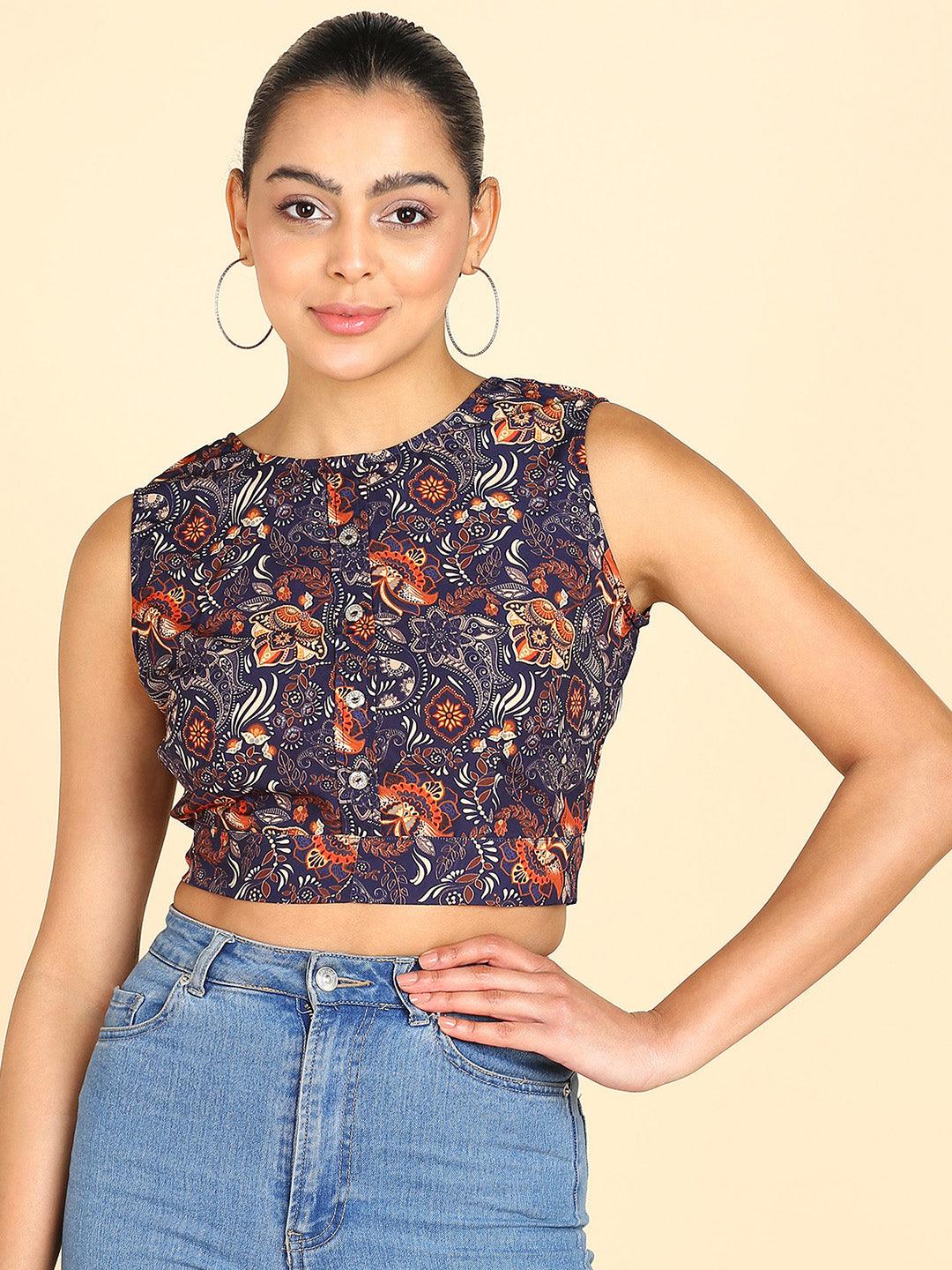 Floral Printed Back Tie-up Crop Top - Znxclothing