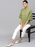 Green & White Printed Tunic With Flared Sleeve - Znxclothing
