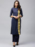 Navy Blue Printed Straight Kurta (Fully Stitched) - Znxclothing