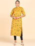 Floral Printed Princess Cut Yellow Straight Kurta - Znxclothing
