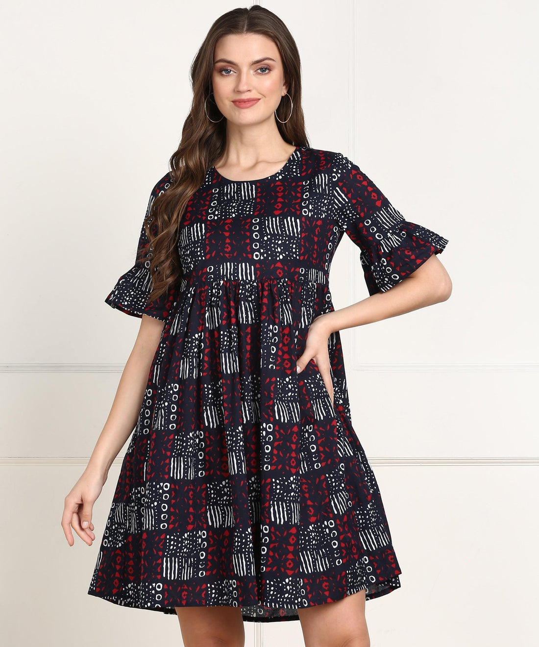 Znx Women White &amp; Red Printed short Dress - Znxclothing