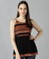 Znx Women Orange Gold Printed Black Top - Znxclothing