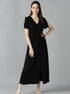 Znx Women Solid Black Fornt Slit Dress - Znxclothing