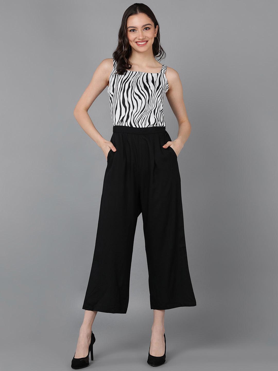 Zebra Printed Sleeveless Jumpsuit - Znxclothing