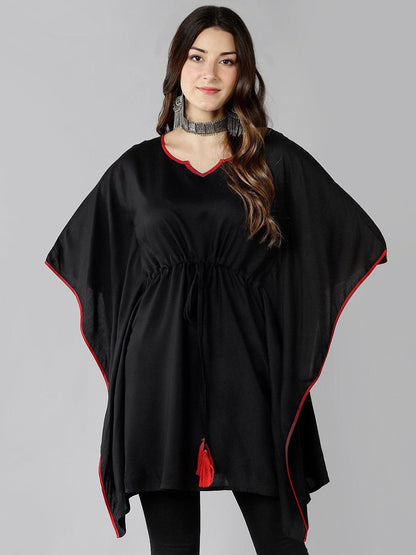 Znx Women Solid Black Kaftan Kurti - Znxclothing