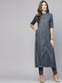 Blue Gold Printed Button Down Long Kurta (Fully Stitched) - Znxclothing