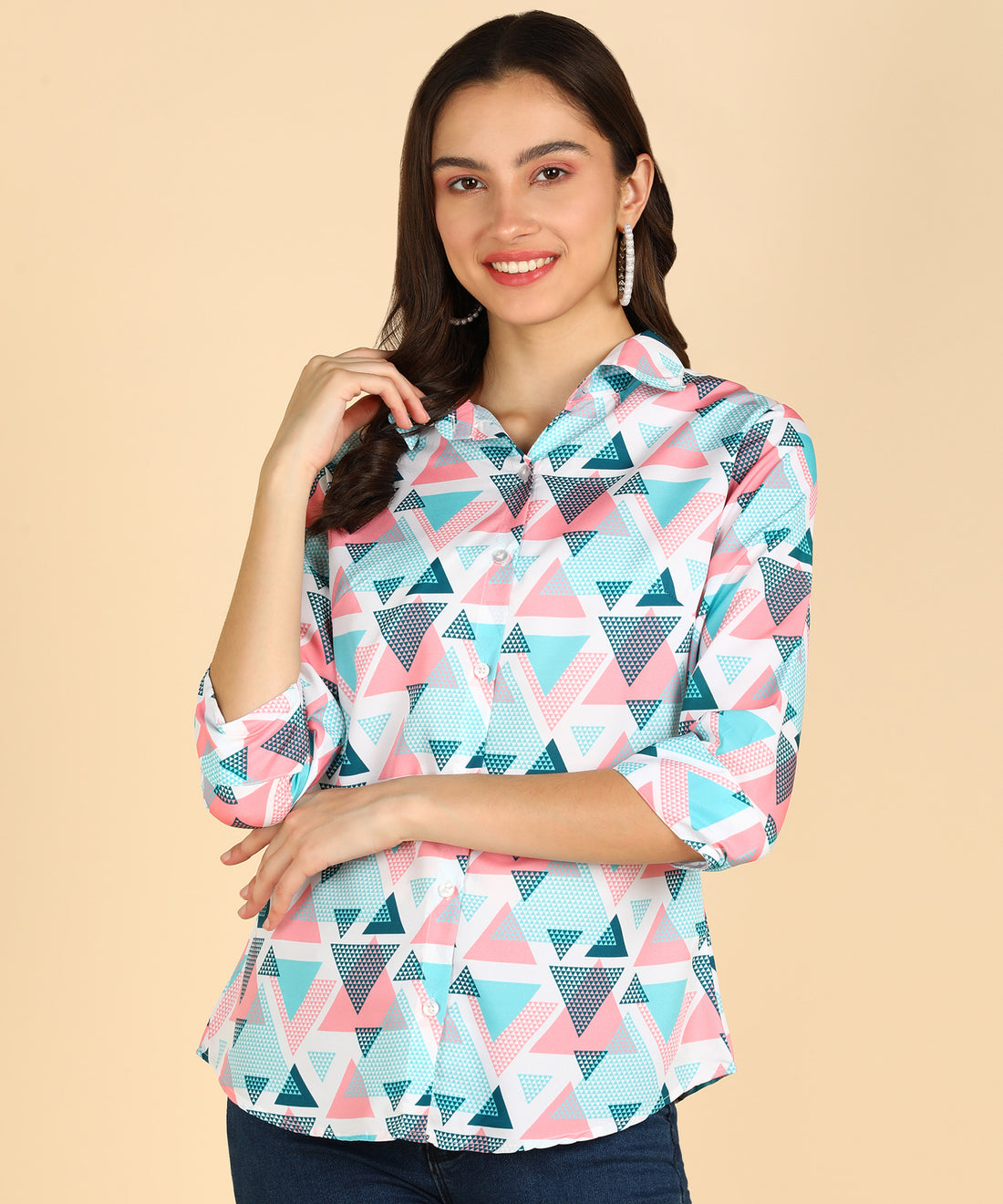 Geomatric Printed White Color Shirt