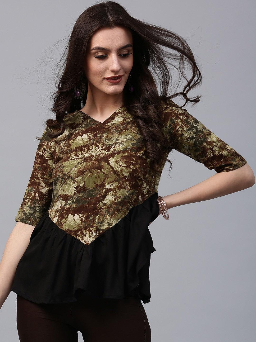 Olive &amp; Black Printed Tunic - Znxclothing