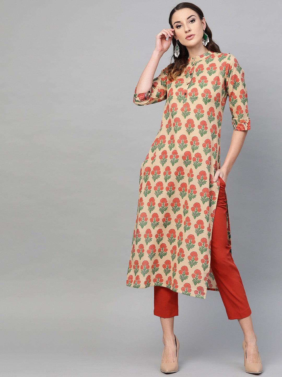 Offwhite Printed Straight Kurta - Znxclothing