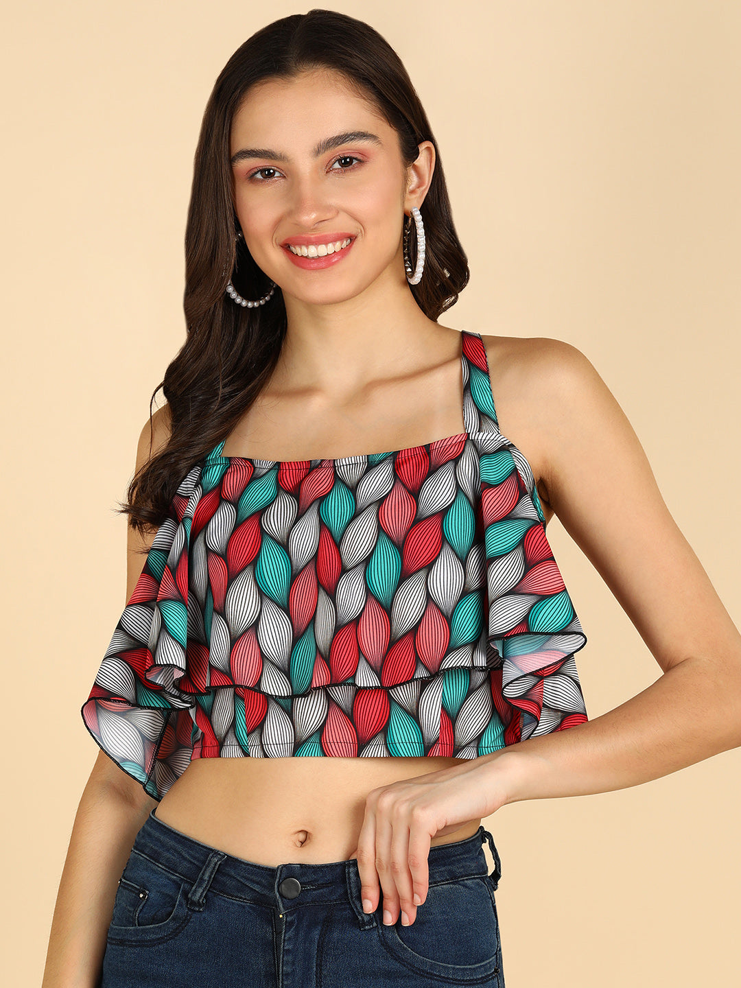 Muticolor Off Shoulder Top With Stylish Back Stripes