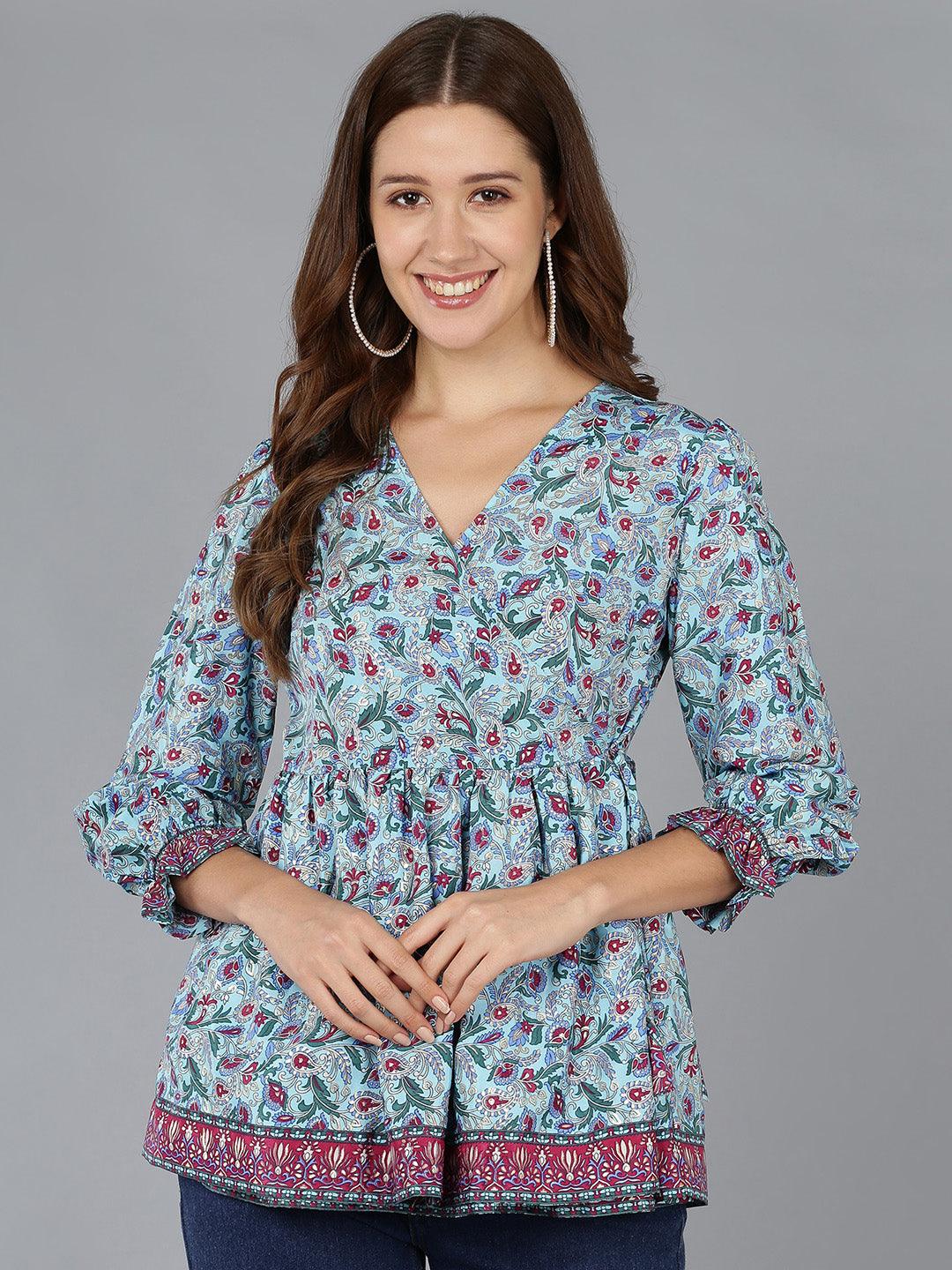 Ethnic Motifs Printed Angrakha Top - Znxclothing