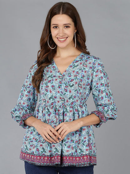 Ethnic Motifs Printed Angrakha Top - Znxclothing