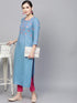 Sky Blue Embroidered Straight Kurta (Fully Stitched) - Znxclothing
