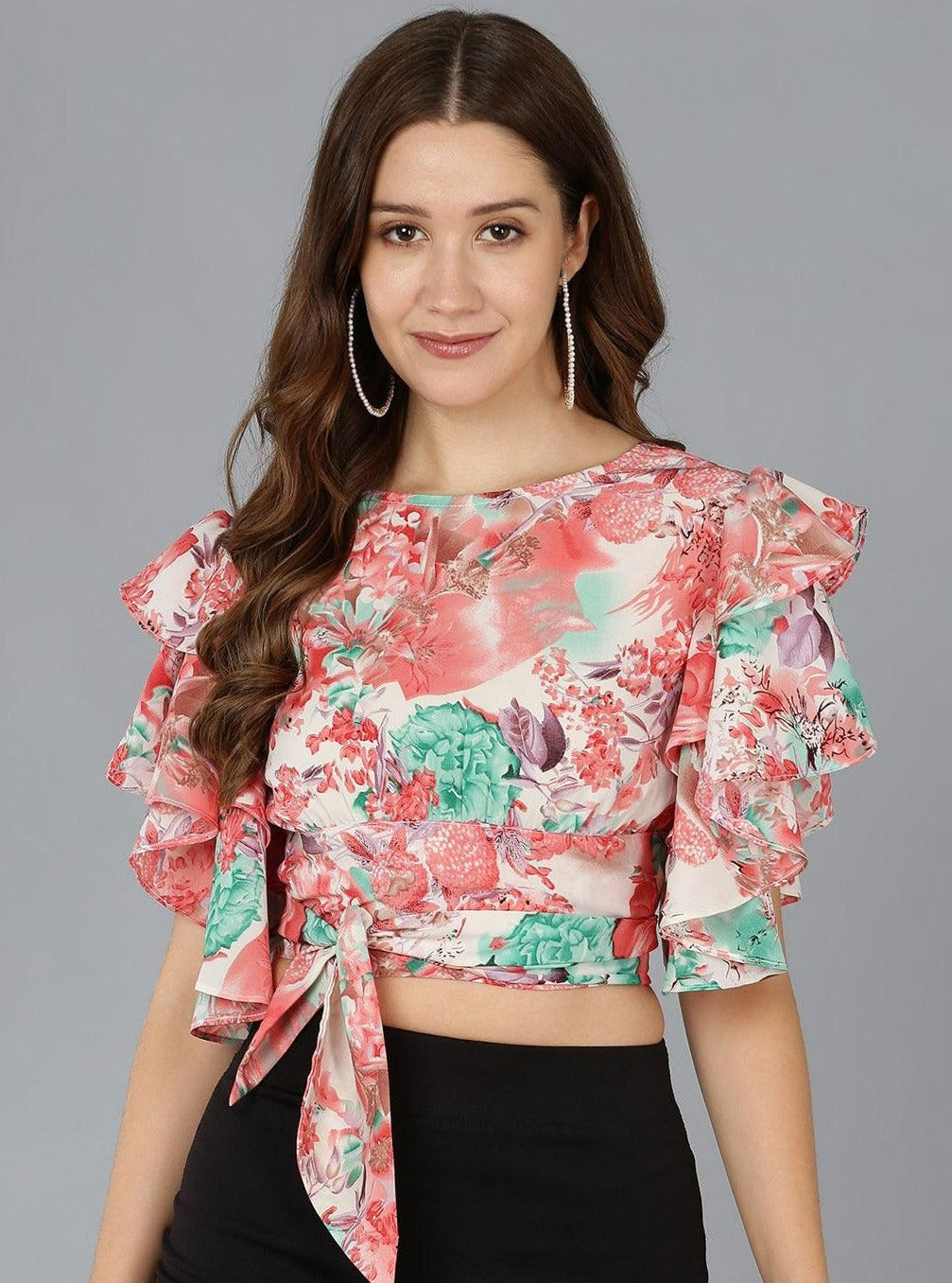 Peach Floral Styled Back Top - Znxclothing