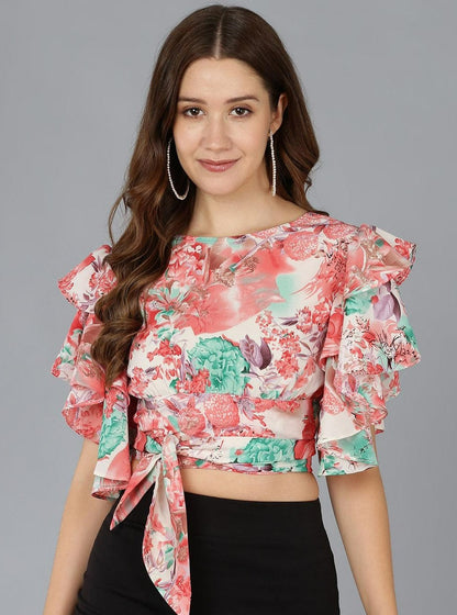 Peach Floral Styled Back Top - Znxclothing