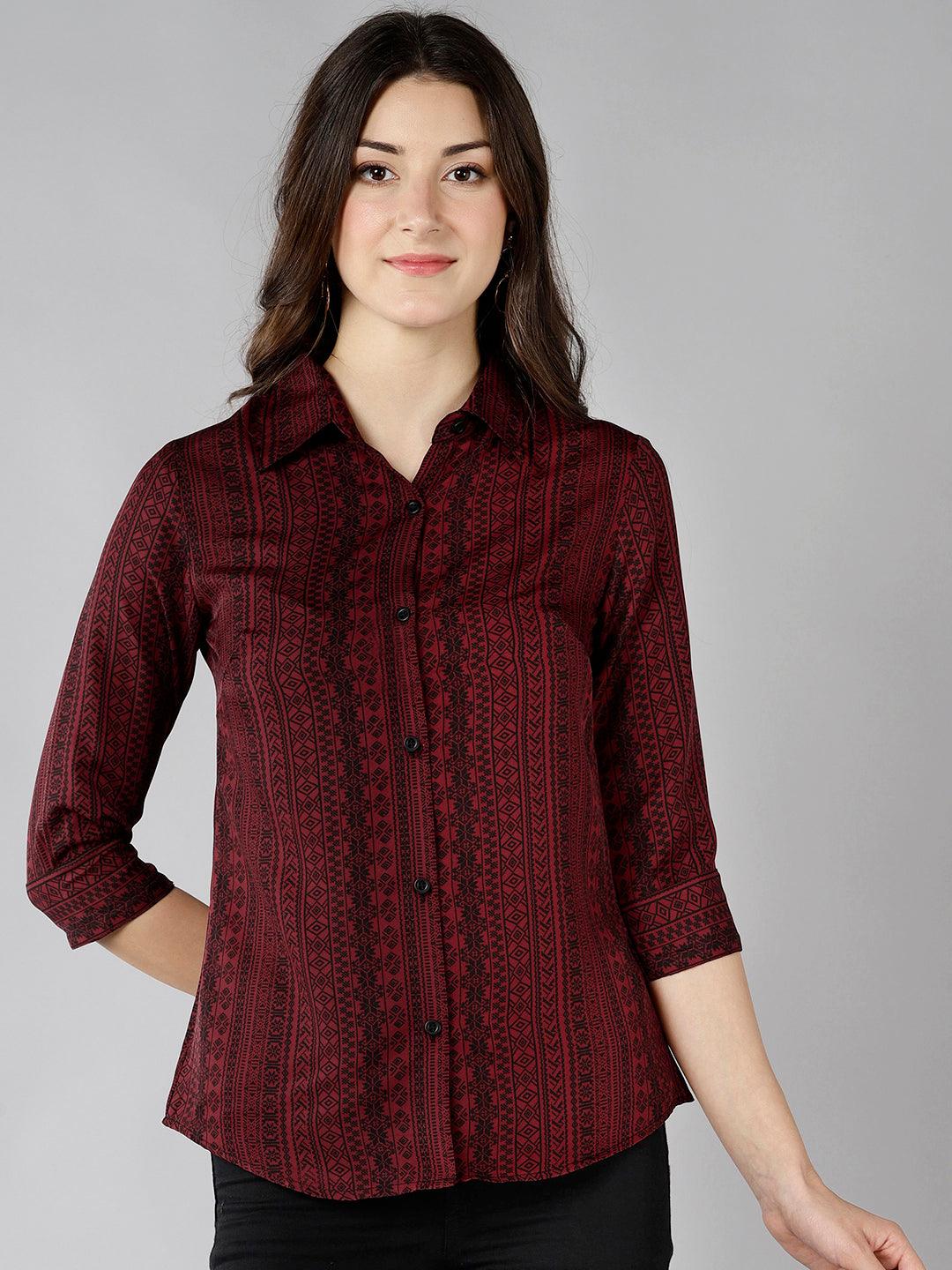 Znx Women Maroon Printed Shirt - Znxclothing